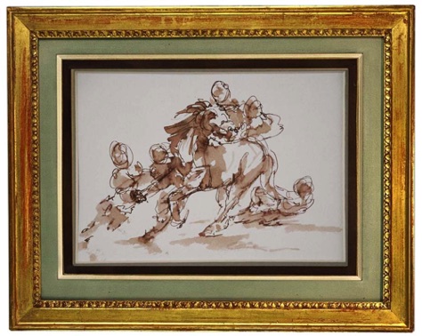 "A pale horse 2." Framed. Line and wash. 18x12cm